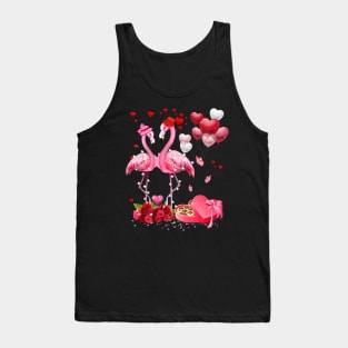 Happy Valentine's Flamingo Couple Red Roses Heart Balloons Tank Top